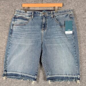 JAG Jeans Cecilia Mid Rise Bermuda Shorts Distressed Frayed Hem Blue Denim 20W